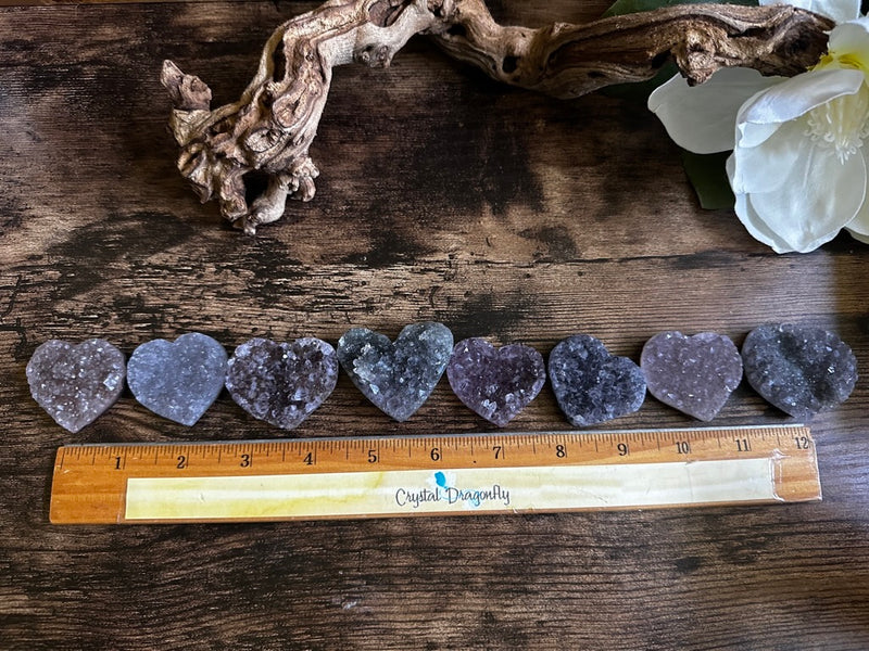 Amethyst Drusy / Cluster Carved Hearts for tranquility, calm and serenity FB1905