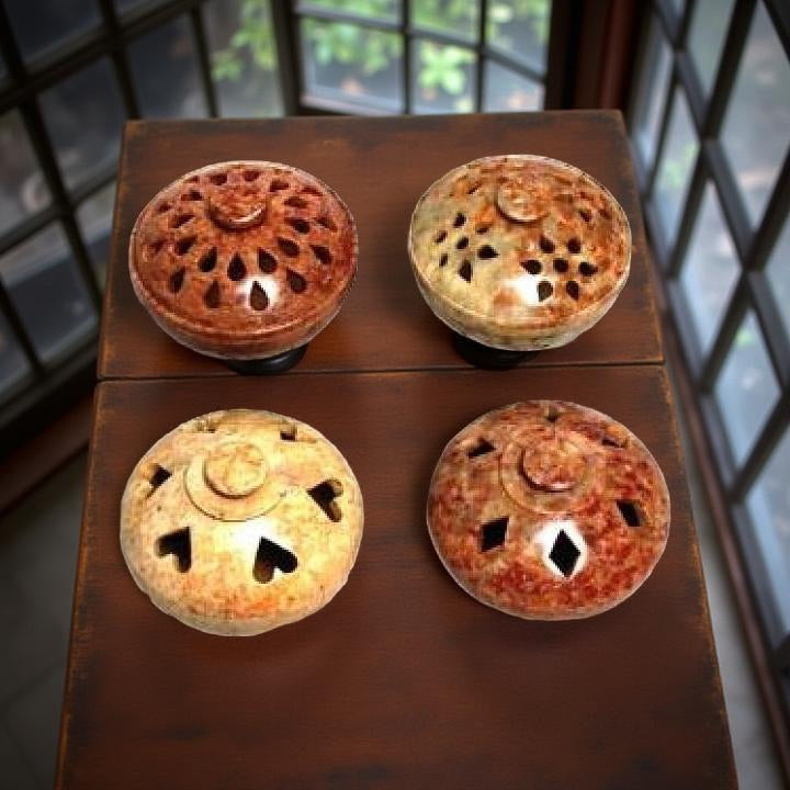 Soapstone Round Box / Bowl with Lid and Pretty Cutouts FB1425 🪭