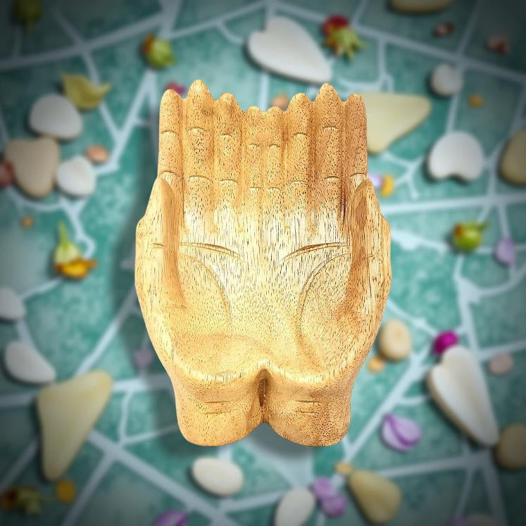 Wood Carved Healing Hands Bowl FB1403 🪔