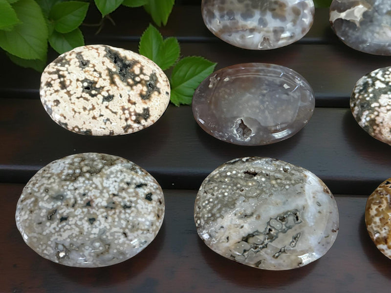 Ocean Jasper Flat Oval Hand Pebbles for joy, happiness and contentment FB1359 🧡