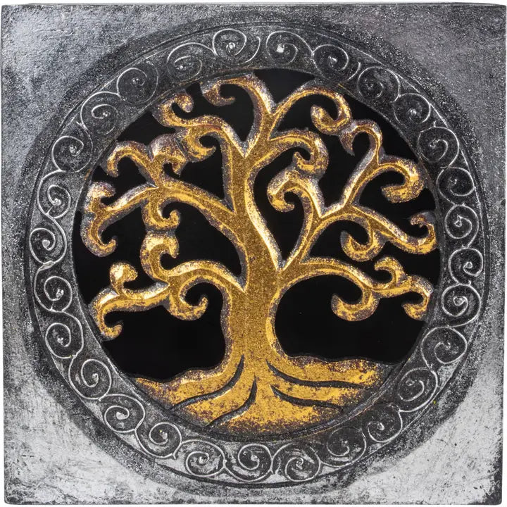 Wood Box with Tree of Life Lid, Gold and Silver Painted FB2556  🌕