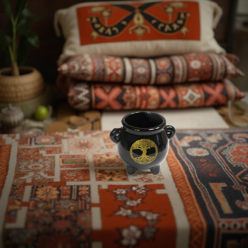 Ceramic Black Mini Cauldron With Raven or Tree of Life Design FB3128 🐦‍⬛