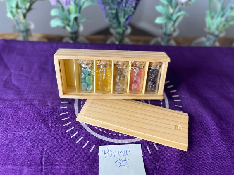 Gemstone Chip Glass Bottles with Cork and Wood Box FB1987