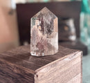 Smoky Quartz with "Hour Glass Tornado" Inclusion Standing Polished Point (Tower) FB1309 🍃