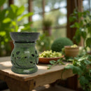 Oil Diffuser / Burner Carved Green Soapstone with Leaf Cutouts FB1338 🌵