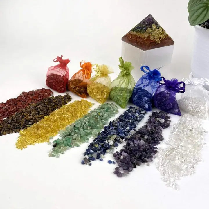 Chakra Gemstone Chips, Set of 7 Pouches FB3224 💗🌟💗