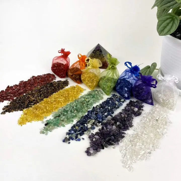 Chakra Gemstone Chips, Set of 7 Pouches FB3224 💗🌟💗
