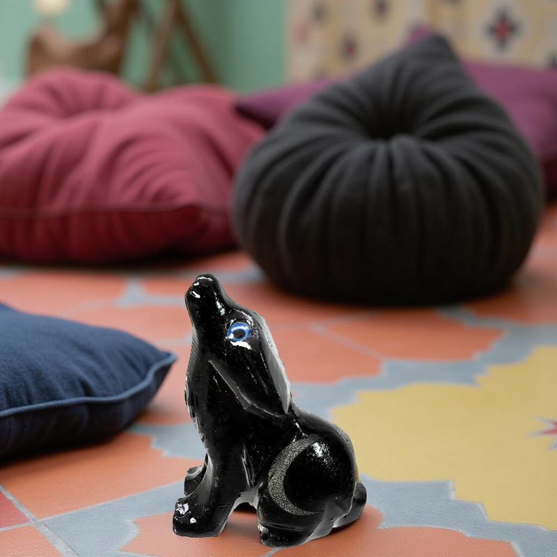 Black Onyx Wolf with Etched Crescent Moon, Spirit Animal FB3325 🏜️