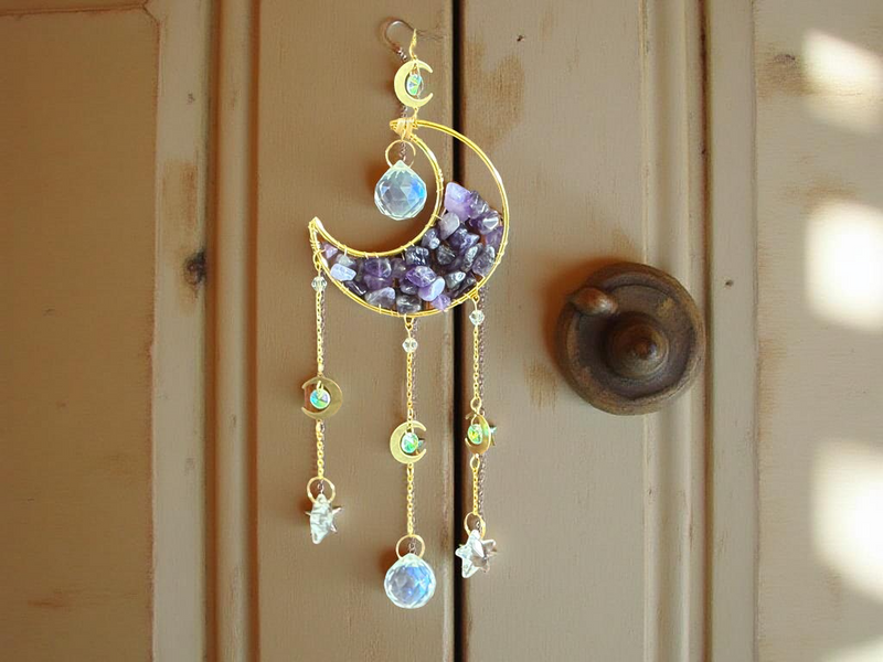 Celestial Moon and Stars Sun Catcher, Rose Quartz or Amethyst FB2265 ✨
