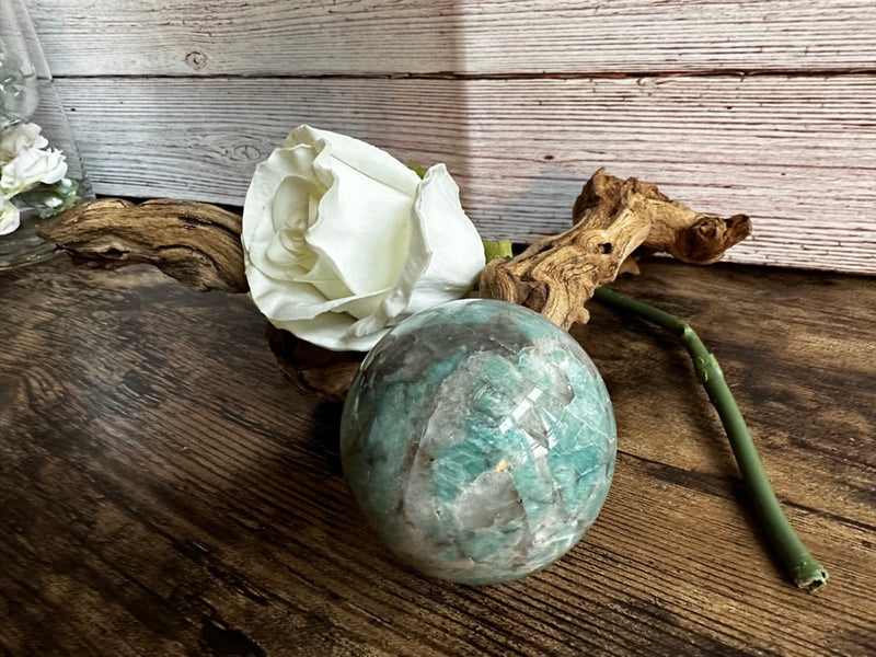 Graphic Amazonite (Amazonite with Smoky Quartz) Sphere from Madagascar FB1558