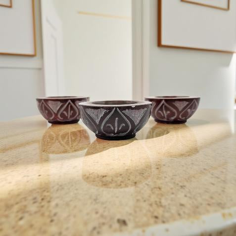 Red Soapstone Tealight Candle or Cone Incense Holders, Set of 3 FB1697 🌺