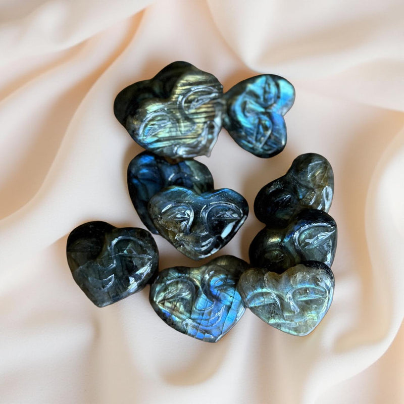 Labradorite Heart with Smiling Face, Flash! FB2965