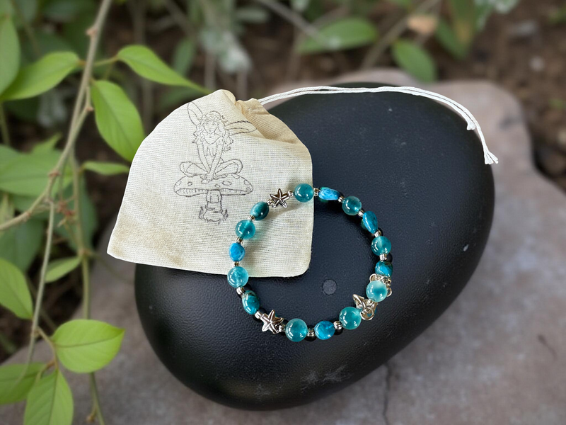 Aquamarine and Apatite Beaded Bracelet with Starfish Charms FB1761 🌟