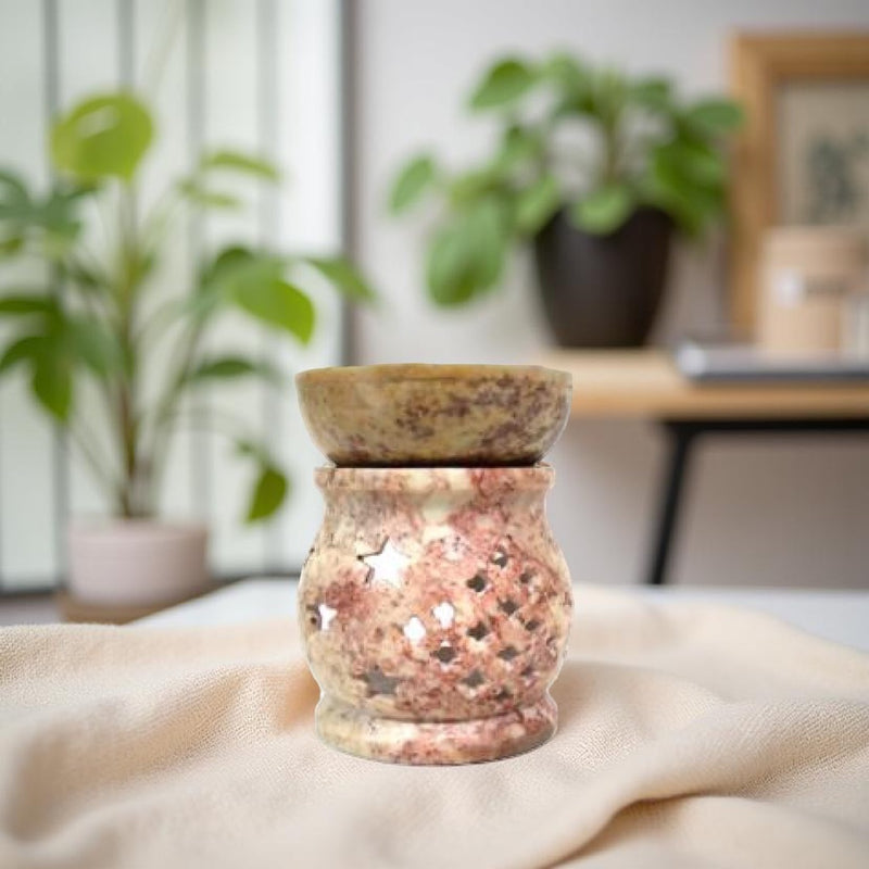Oil Diffuser / Burner Carved Light Stone Soapstone with Stars Cutouts FB1311 🪭