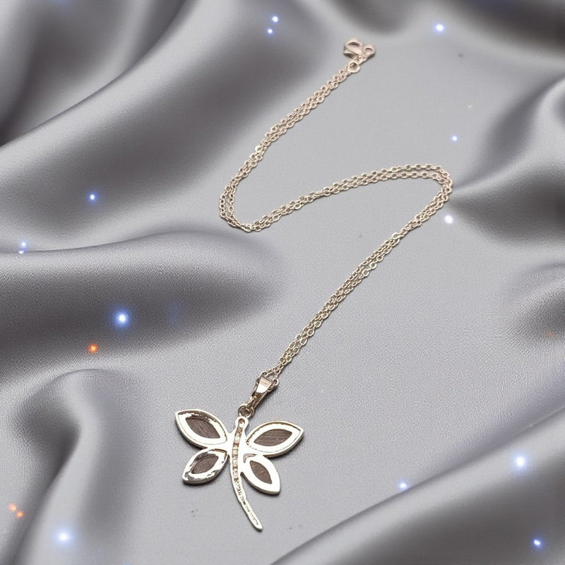 Abalone Shell Silver Tone Dragonfly Necklace 🧚 FB2094