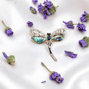 Abalone Shell Silver Tone Open Wing Dragonfly Brooch 🧚 FB1602