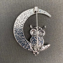 Abalone Shell Silver Tone Owl on Moon Brooch 🧚 FB1479