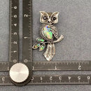 Abalone Shell Silver Tone Owl on Branch with Leaves Brooch 🧚 FB2103