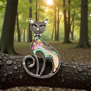 Abalone Shell Silver Tone Cool Cat on Branch Brooch  FB2178