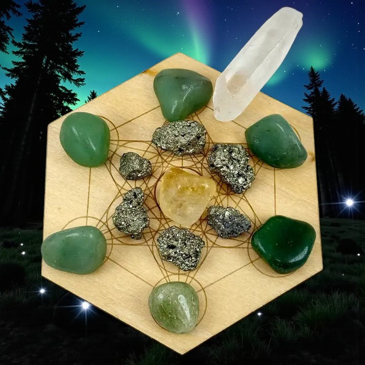 Abundance Crystal Grid with Metatron's Cube Grid Base FB3130 🧜🏻‍♀️