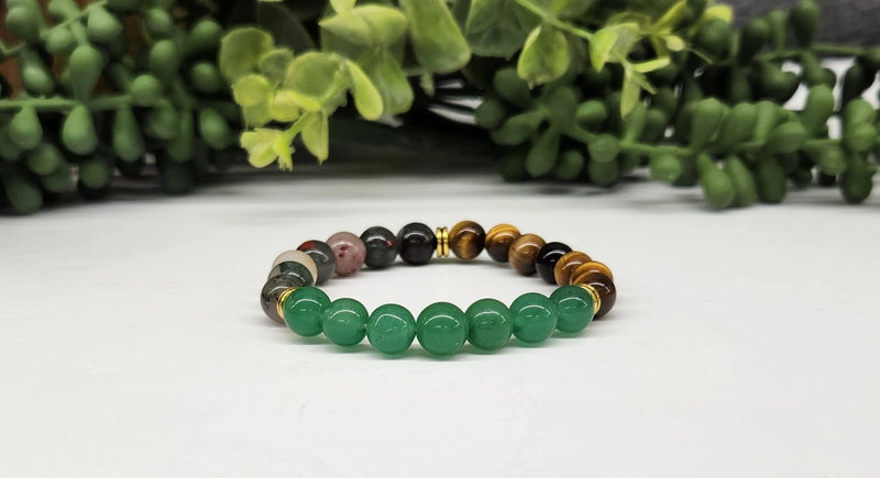 Tiger Eye, Green Jade, Bloodstone Power / Prayer Bracelet, Abundance - Intention Collection FB3395