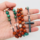 African Turquoise, Red Brecciated Jasper, Hematite Beaded Necklace, Hematite Cross FB1381 🪽❤️🪽