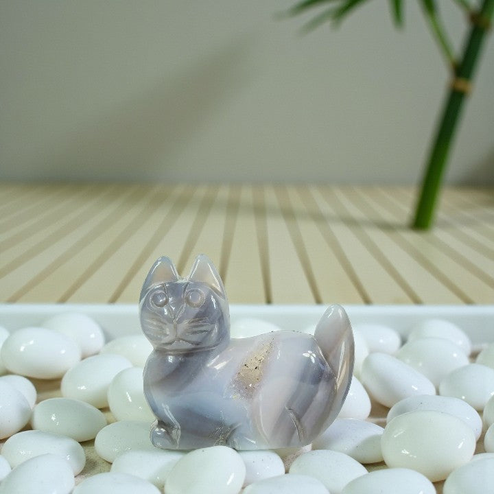 Agate Drusy Cat Figurine Carving - Animal Totem - Spirit Animal FB2603 🪷