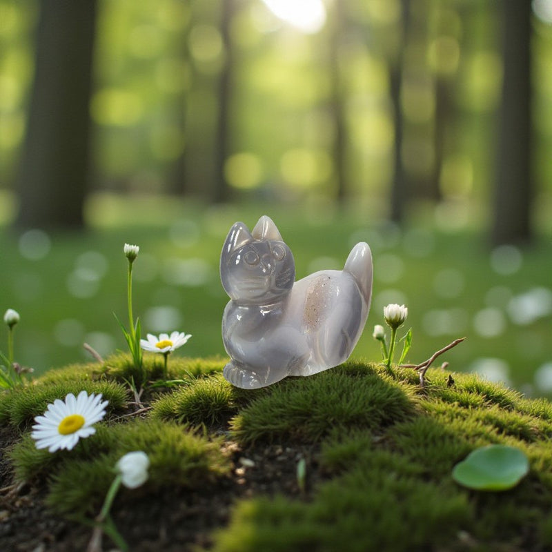 Agate Drusy Cat Figurine Carving - Animal Totem - Spirit Animal FB2603 🪷