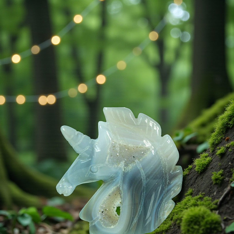 Agate Drusy Unicorn Figurine Carving FB3324 💠