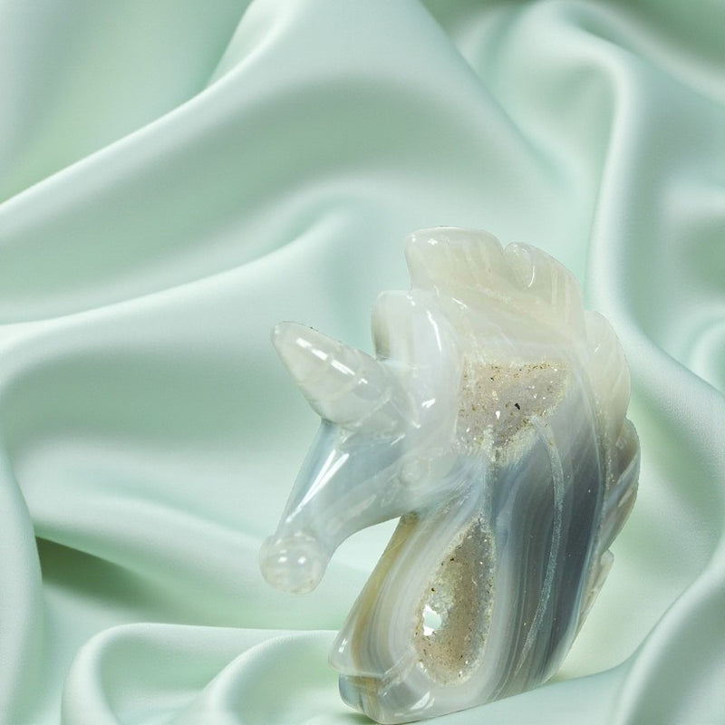 Agate Drusy Unicorn Figurine Carving FB3324 💠