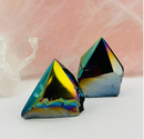 Rainbow Titanium Aura Natural and Polished Top Black Obsidian Points FB1162 💜🧡💚