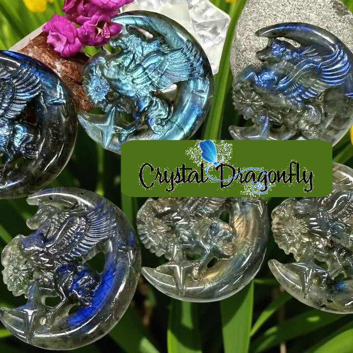 Labradorite Unicorn in Crescent Moon Carving FB1606 🌟