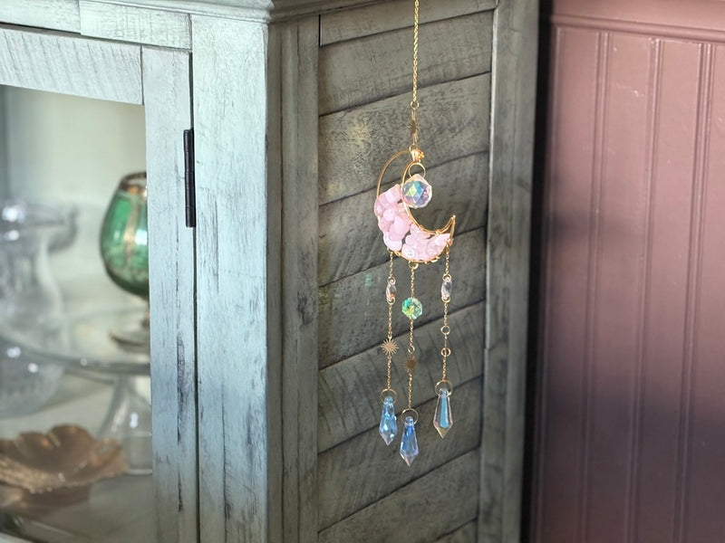 Celestial Moon and Stars Sun Catcher, Rose Quartz or Amethyst FB2265 ✨