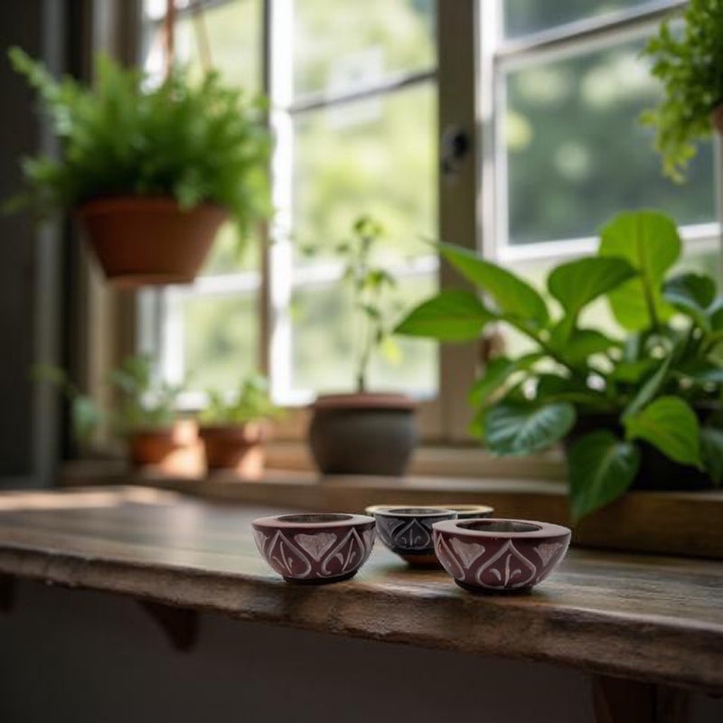 Red Soapstone Tealight Candle or Cone Incense Holders, Set of 3 FB1697 🌺