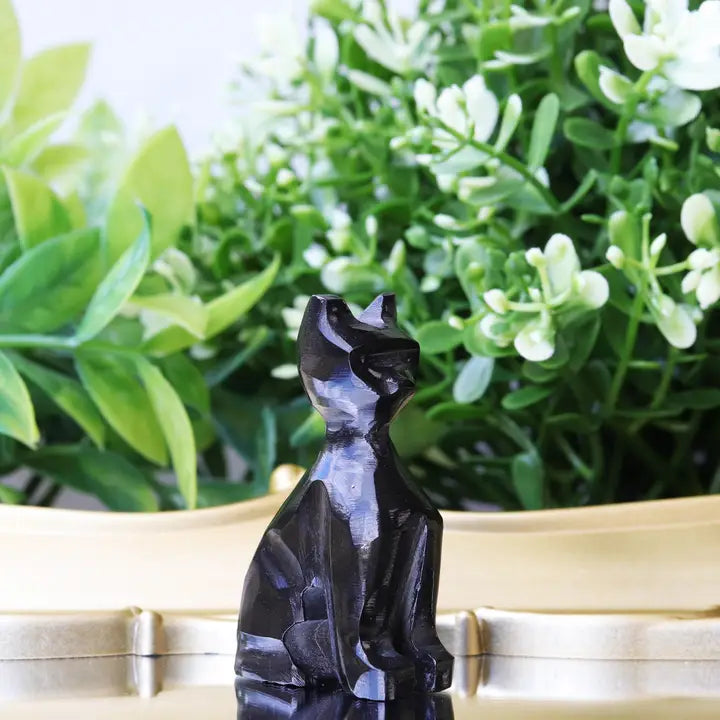 Cat Carving - Spirit / Totem Animal - Black Obsidian FB1310 🐈