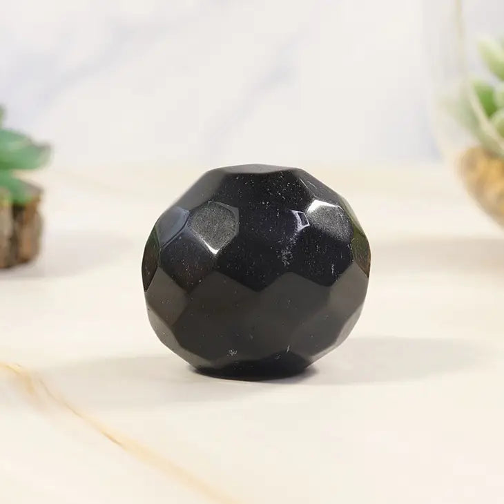 Black Obsidian Faceted Sphere from Brazil FB3114