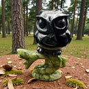 Black Obsidian Owl on Serpentine Tree Branch Figurine Carving FB2379 🌼