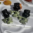Black Obsidian Owl on Serpentine Tree Branch Figurine Carving FB2379 🌼