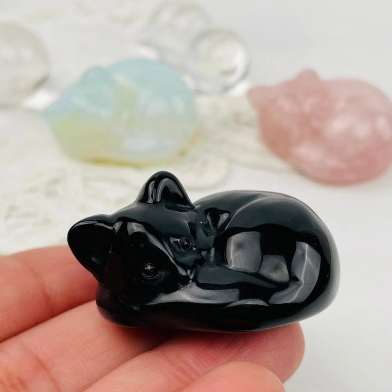 Sleeping Cat Kitten Rose Quartz or Opalite Carving Totem / Spirit Animal FB2311 🐈‍⬛