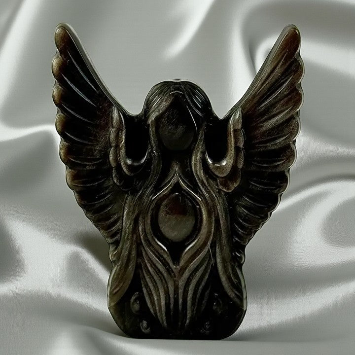Black Sheen Obsidian Angel Figurine Carving FB2869 🪽🌟🪽