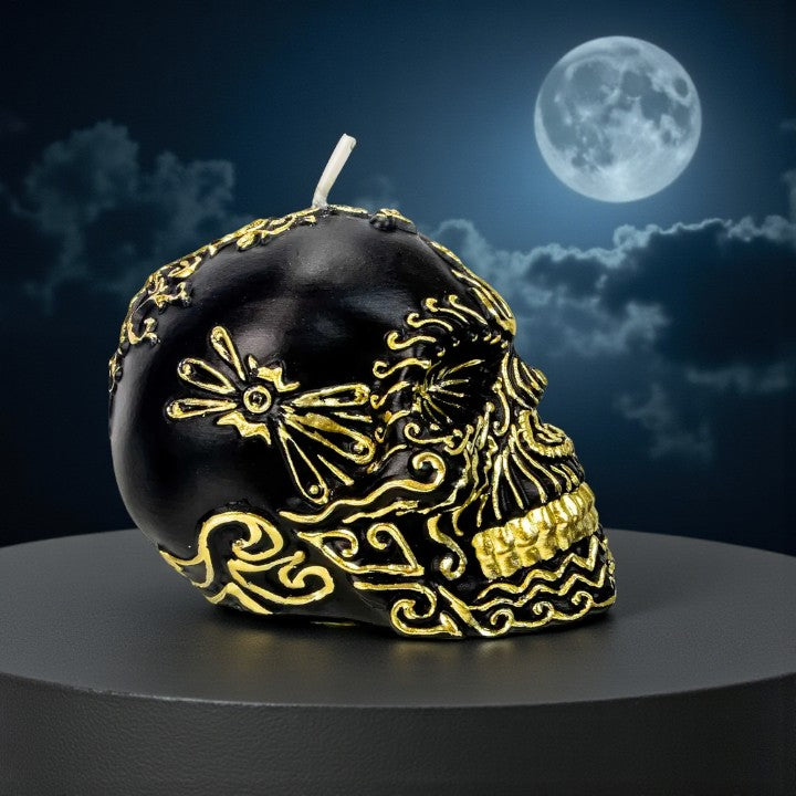 Black & Gold Skull Intention Candle FB1245 🐦‍⬛