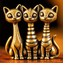 Brass Curious Cats Trio Figurine Animal / Spirit Totem 💚 BV023
