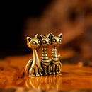 Brass Curious Cats Trio Figurine Animal / Spirit Totem 💚 BV023