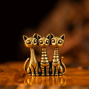 Brass Curious Cats Trio Figurine Animal / Spirit Totem 💚 BV023