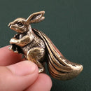 Brass Rabbit Holding Wealth / Money Sack Animal / Spirit Totem Figurine FB1316 🐇