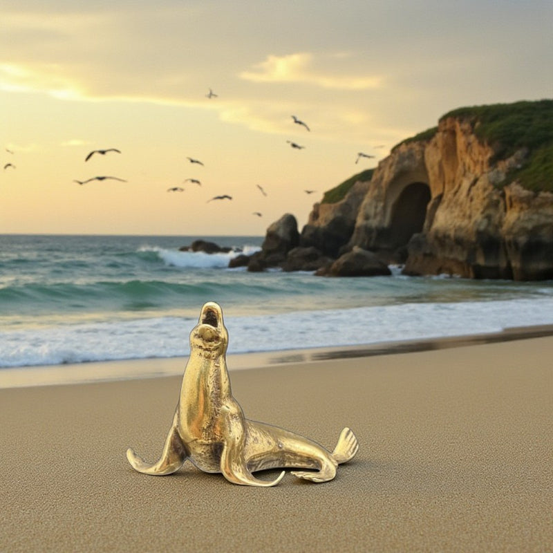 Brass Sea Lion Figurine, adaptability, emotional strength FB1243 🧡