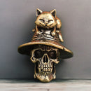 Brass Skull with Cat Animal / Spirit Totem Figurine 🎩 FB1327
