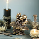 Brass Skull with Cat Animal / Spirit Totem Figurine 🎩 FB1327