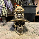 Brass Skull with Hat and Cat Figurine 🔔 FB1127