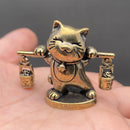 Brass Good Luck / Treasure Cat - Maneki-neko - Spirit / Totem Animal Figurine FB2197 🦌🦌